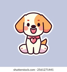 heerful illustration of a brown and white dog wearing a red heart collar on a soft blue background. Ideal for animal lovers and playful-themed designs.