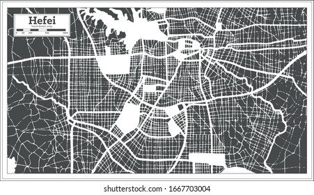 Hefei China City Map in Retro Style. Outline Map. Vector Illustration.