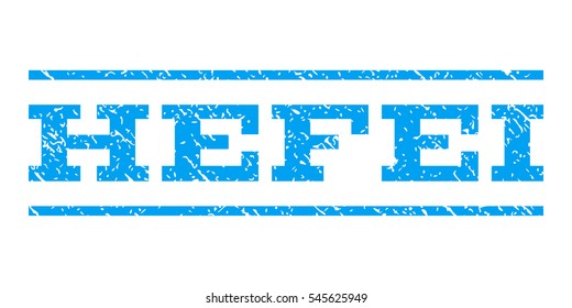 Hefei watermark stamp. Text tag between horizontal parallel lines with grunge design style. Rubber seal stamp with dust texture. Vector blue color ink imprint on a white background.