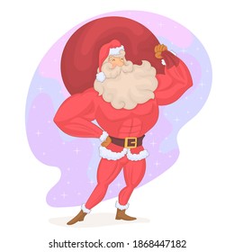 Hefty santa claus carrying bag of gifts