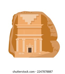 Hegra Saudi Arabia Ancient Village Vector Illustration. AlULa, tombs in sand rocks.  