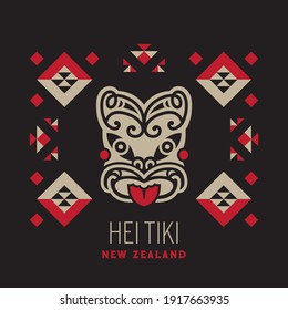 Hei Tiki Maori New Zealand Traditional Flat Design Pattern Icon Set