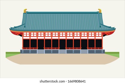 Heian shinto shrine in Kyoto japan drawing in vector