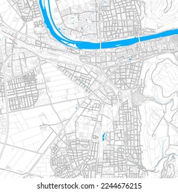 Heidelberg, Baden-Wuerttemberg, Germany high resolution vector map with editable paths. Bright outlines for main roads. Use it for any printed and digital background. Blue shapes and lines for water.