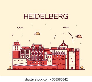 Heidelberg skyline, detailed silhouette. Trendy vector illustration, linear style