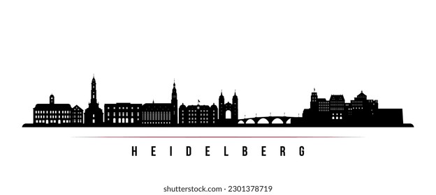 Heidelberg skyline horizontal banner. Black and white silhouette of Heidelberg, Germany. Vector template for your design. 