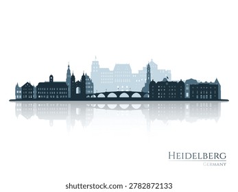 Heidelberg skyline silhouette with reflection. Landscape Heidelberg, Germany. Vector illustration.