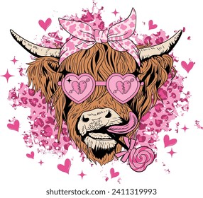 Heifer valentine, Highland cow valentine, Western country, Love cow, Pink cow, Valentines day	