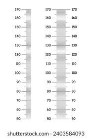 Gráfico de altura de 50 a 170 centímetros. Conjunto de plantillas para pegatinas de crecimiento de pared. Ilustración vectorial. Meter wall o regla de crecimiento.