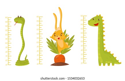 Height Children Chart With African Cute Animal Characters Vector Illustrated Set