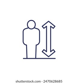 Height icon with a man, line vector