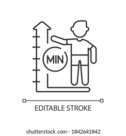 Height limit linear icon. Waterpark safety, amusement park rule thin line customizable illustration. Contour symbol. Aqua park slide with restriction. Vector isolated outline drawing. Editable stroke