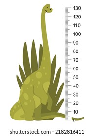 Height measure with growth ruler chart with cute cartoon dinosaur animal. Funny kids meter, wall scale from 0 to 130 centimeter to measure growth. Children room wall sticker as interior decor