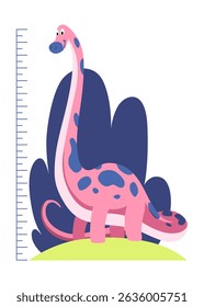 Height measure with growth ruler chart with cute cartoon dinosaur animal. Funny kids meter, wall scale to measure growth. Children room wall sticker as interior decor