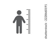 Height measure and a man black vector icon. Measuring scale and a person filled symbol.