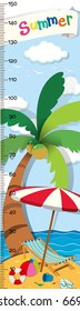 Height measurement chart with beach background illustration