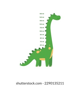 Height measurement chart with cute dinosaur, cartoon flat vector illustration isolated on white background. Funny animal on growth ruler for children. Centimeters growth measure.