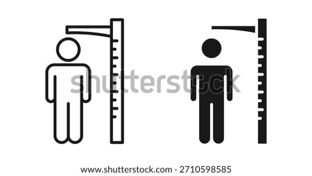 Height measurement icon set in outline and silhouette style representing body measurement growth tracking and physical assessment vector illustration