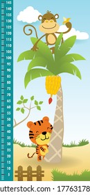 height measurement wall of funny monkey on banana tree with tiger