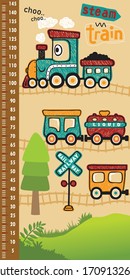 Height Measurement Wall With Funny Steam Train Cartoon  