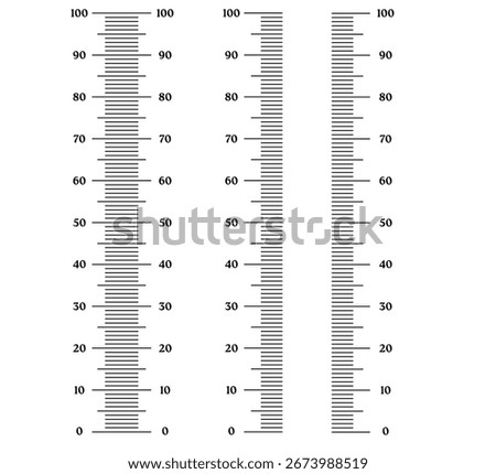 Height meter from 0 to 100 measure markup line ruler, vertical stadiometer scale. Kids height chart growth stickers for wall. 