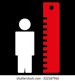 Height Meter vector icon. Style is bicolor flat symbol, red and white colors, rounded angles, black background.