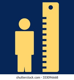 Height Meter vector icon. Style is flat symbol, yellow color, rounded angles, blue background.