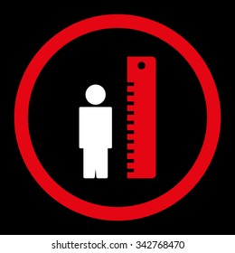 Height Meter vector icon. Style is bicolor flat rounded symbol, red and white colors, rounded angles, black background.