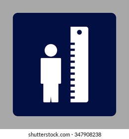 Height Meter vector icon. Style is flat rounded square button, white and dark blue colors, silver background.