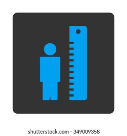 Height Meter vector icon. Style is flat rounded square button, blue and gray colors, white background.
