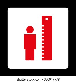 Height Meter vector icon. Style is flat rounded square button, red and white colors, black background.
