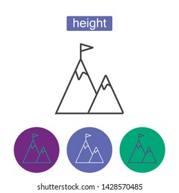 Height outline icons set. Editable stroke mountains peaks sign for website or mobile application. Business growth symbol. Successful career vector illustration isolated on white background.