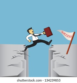 Height Risk Height Return.Businessman is jumping over a cliff to their future success.
