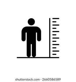 Ícone de glifo de escala de altura, símbolo de pessoa alta com conceito de medição de corpo humano