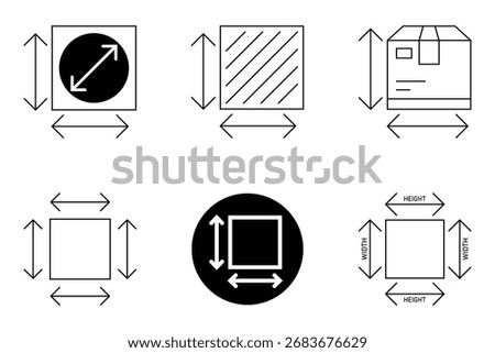 Height and weight line editable icon set. Contains icons such as size, parameter, area, diameter, meter, distance, width, radius and more. Square area measure line icon. Vector illustration. 