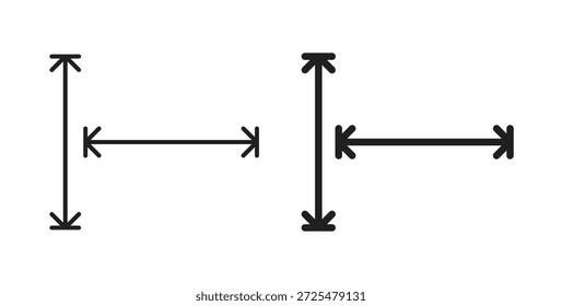 Höhe- und Breitensymbol mit Symbol und Linie. schwarze Vektorsymbole für die Web-Benutzeroberfläche
