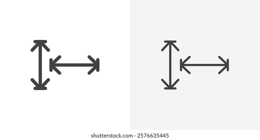 Height and width icon set in black flat solid and outlined style.