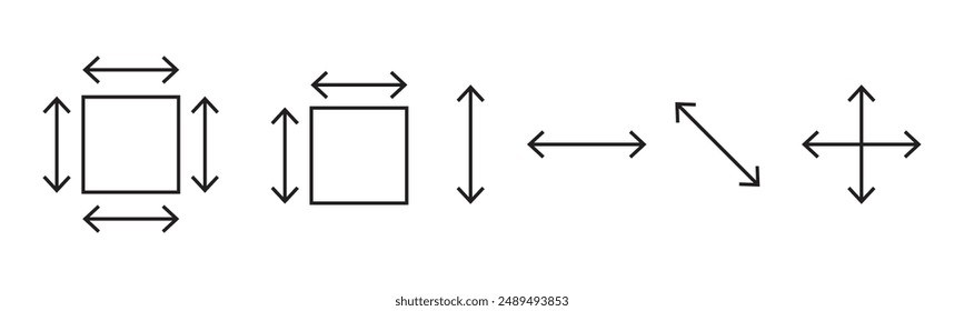 Height and width icons. Dimension, area and perimeter measure concept. Property, real estate, construction, mortgage, interiors. Part of a big icon set family.