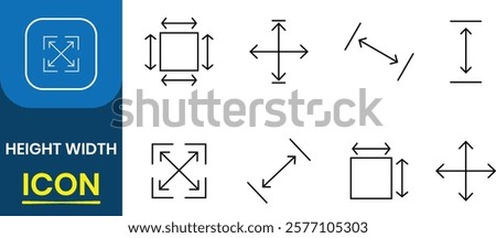 Height and width vector icon set. Area or size, Property, real estate, construction, mortgage, interior, Measurement and resizing. Vector illustration.