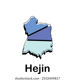 Ilustração do ícone plano do mapa de Heijin, Mapa vetorial de chinês com governança nomeada e modelo de ícones de viagem