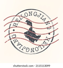 Heilongjiang, China Stamp Map Postal. Silhouette. Passport Round Design. Vector Icon. Design Retro Travel National Symbol.