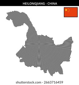 Heilonjjiang é mostrado com linhas concêntricas e uma bandeira