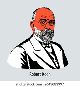 Heinrich Hermann Robert Koch foi um médico, microbiologista e higienista alemão. Ilustração de vetor desenhada à mão.