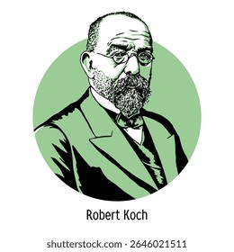 Heinrich Hermann Robert Koch was a German physician, microbiologist and hygienist. Koch succeeded in isolating and culturing the anthrax pathogen outside the body. Hand drawn vector illustration