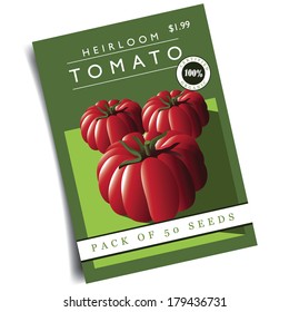 Heirloom tomato seed packet EPS 10 vector, grouped for easy editing. No open shapes or paths.