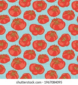 Heirloom tomatoes background seamless vector pattern in a modern retro style.