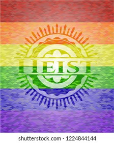 Heist on mosaic background with the colors of the LGBT flag