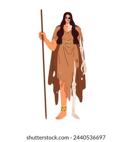 Hel goddess. Norse pagan woman deity of underworld, death. Half dead mythical character, old ancient Nordic Scandinavian mythology. Flat graphic vector illustration isolated on white background