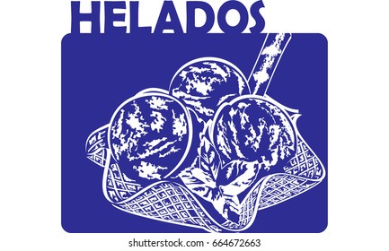 Helados - mexican or spanish ice-cream with fruits - vector