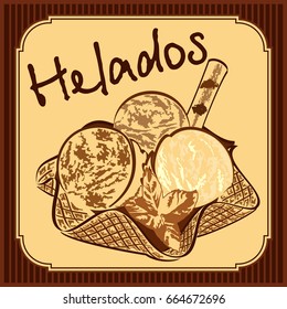 Helados - mexican or spanish ice-cream with fruits - vector